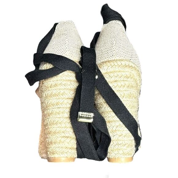 JustFab Women's Black Espadrille Wedge Sandals Size 9.5 Ankle Tie - Picture 10 of 16